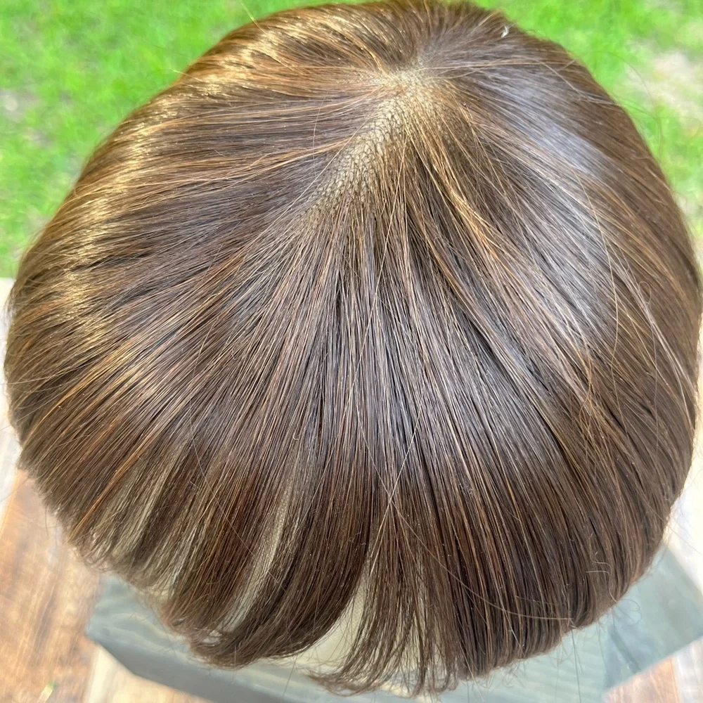 MEDIUM BROWN SYNTHETIC FIBER TOPPER BOB LENGTH WITH BANGS